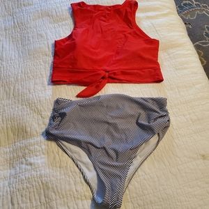 Red, black, white swimsuit